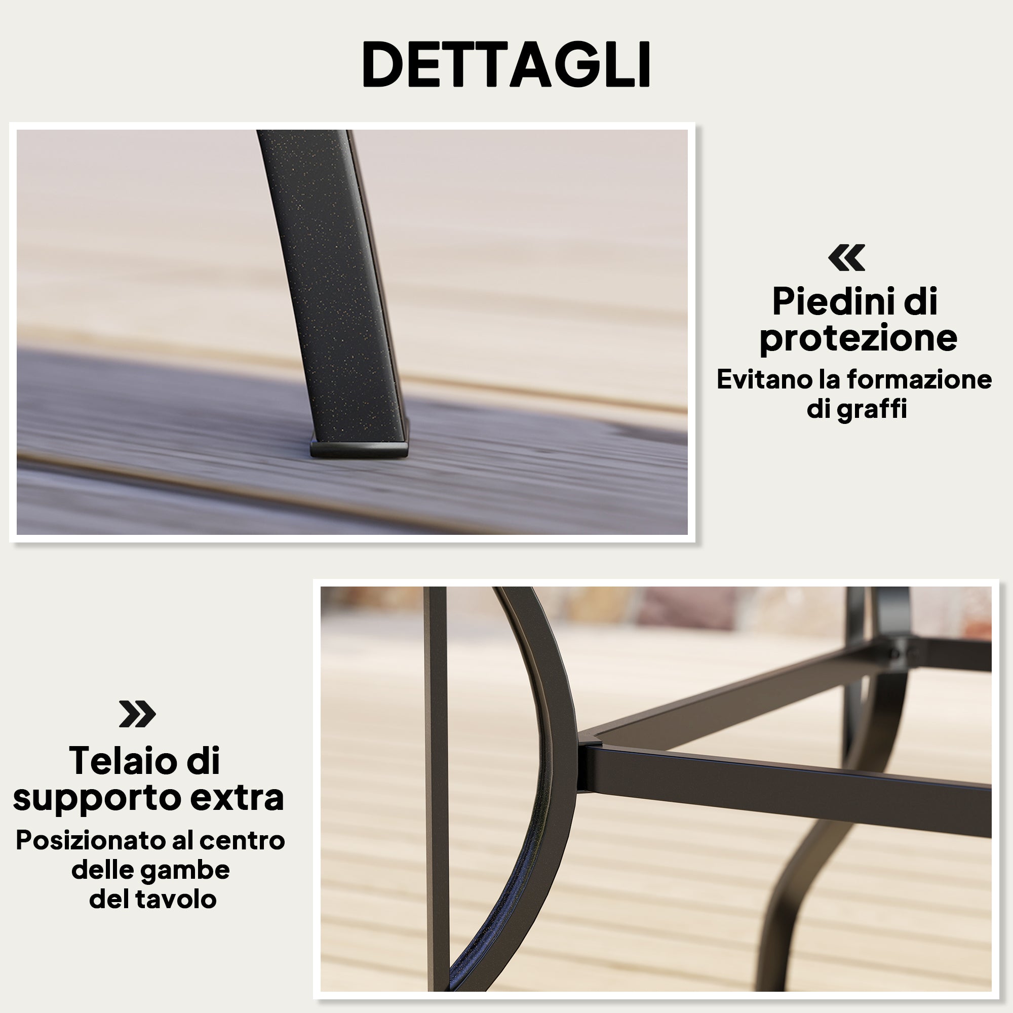 Garden Table for 4 People in Steel, PS and PC with Central Umbrella Hole, 94L x 94W x 71H cm, Brown