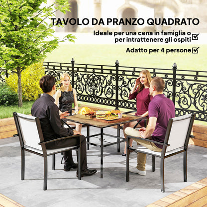 Garden Table for 4 People in Steel, PS and PC with Central Umbrella Hole, 94L x 94W x 71H cm, Brown