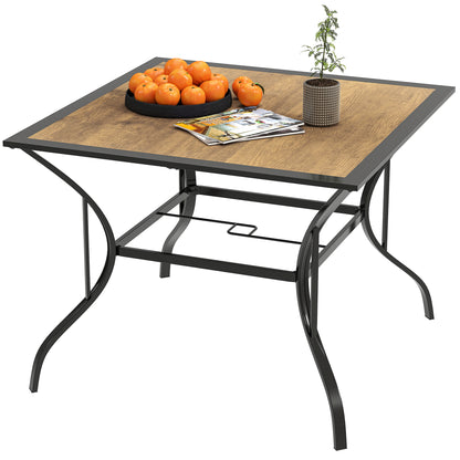 Garden Table for 4 People in Steel, PS and PC with Central Umbrella Hole, 94L x 94W x 71H cm, Brown