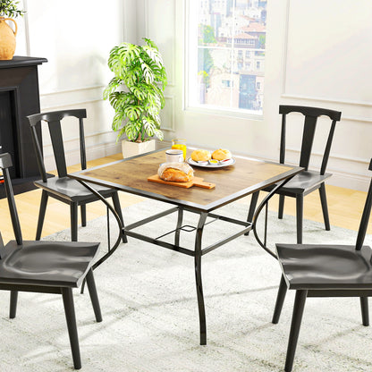 Garden Table for 4 People in Steel, PS and PC with Central Umbrella Hole, 94L x 94W x 71H cm, Brown