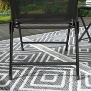 3-Piece Garden Bistro Set 2 Folding Chairs with Armrests + Round Glass Top Folding Coffee Table High Density Mesh Fabric Metal Epoxy