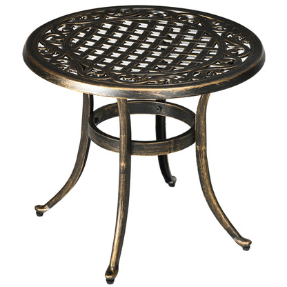 Round Outdoor Side Table, Cast Aluminum Frame, Ø60 x H52.5 cm (Ø24 x 20.7 in), 60 kg (132 lb) Capacity — Bronze
