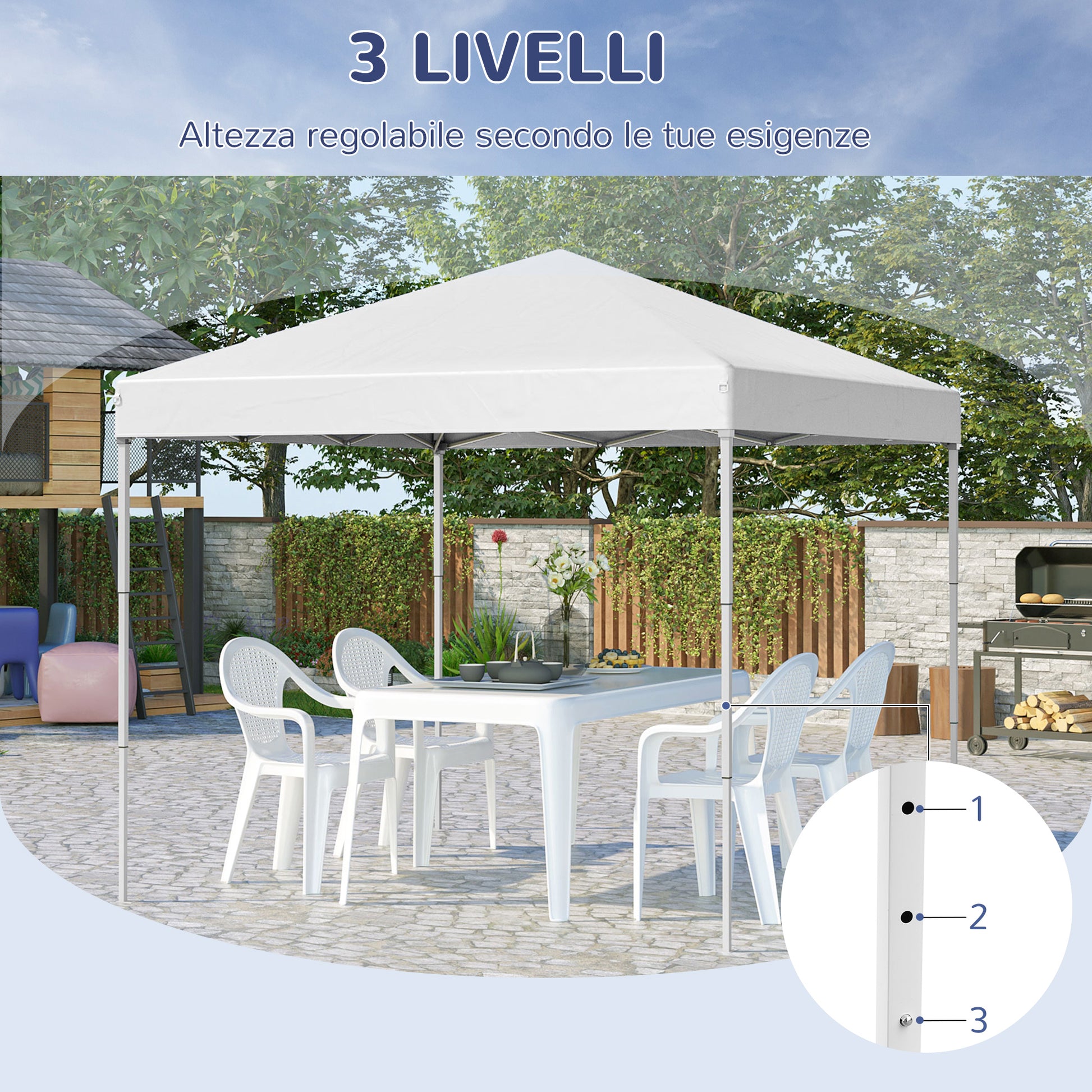 Foldable Gazebo 2.5x2.5 m Pop Up with 8 Drainage Holes and Carry Bag, Outdoor Steel and Oxford Gazebo, for Garden, Parties, White