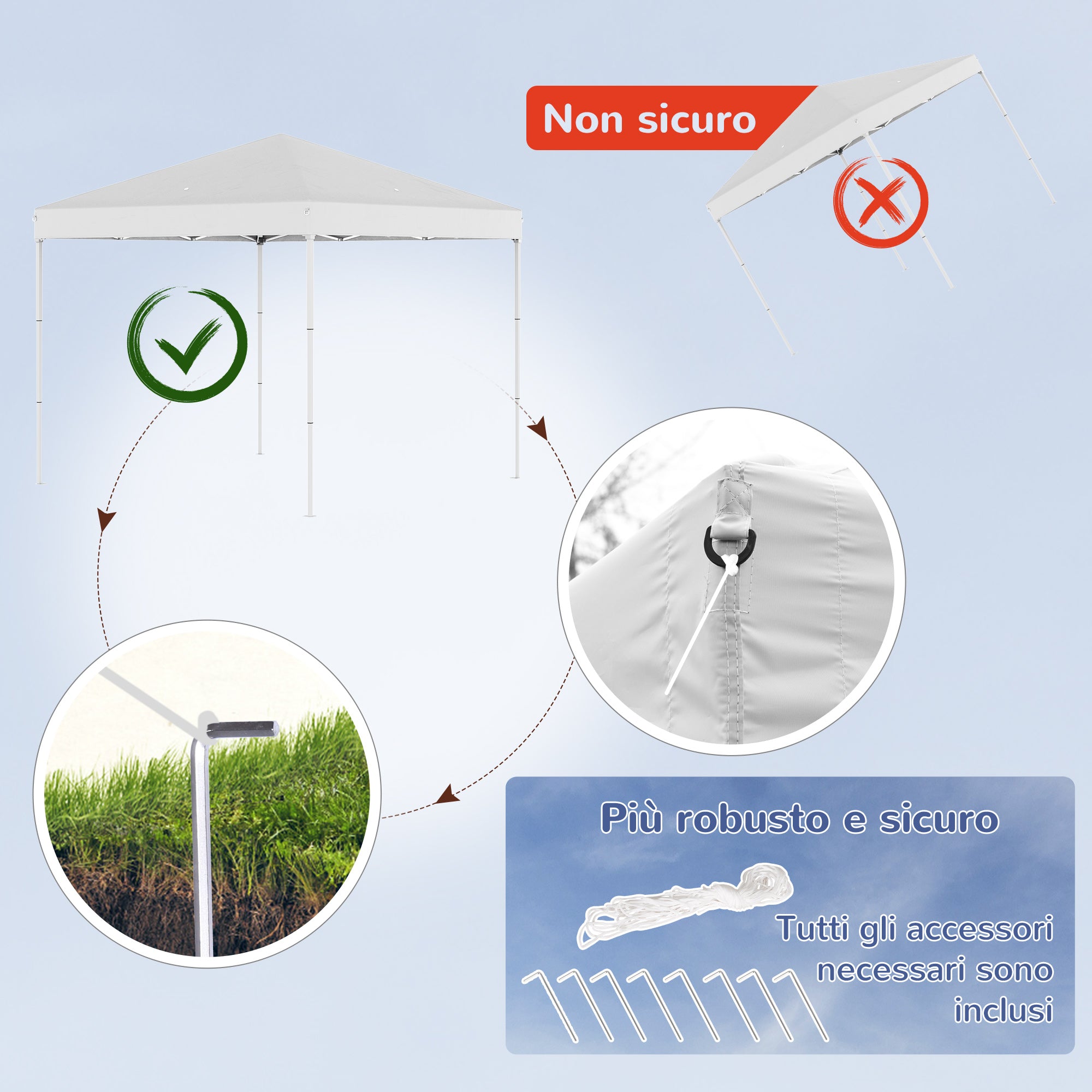Foldable Gazebo 2.5x2.5 m Pop Up with 8 Drainage Holes and Carry Bag, Outdoor Steel and Oxford Gazebo, for Garden, Parties, White