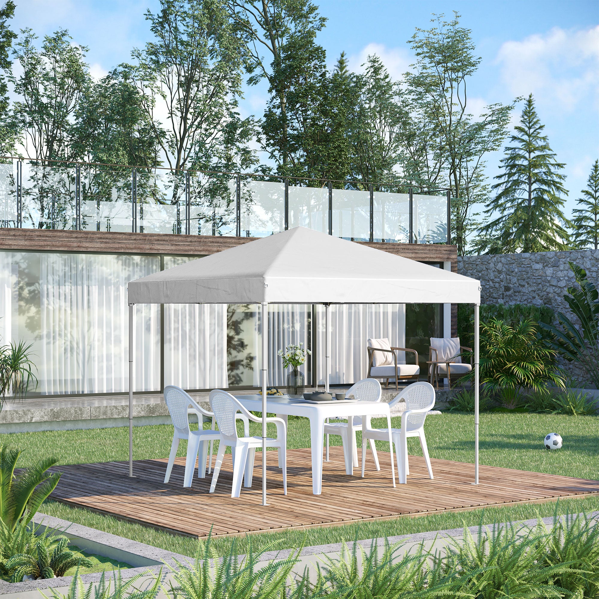 Foldable Gazebo 2.5x2.5 m Pop Up with 8 Drainage Holes and Carry Bag, Outdoor Steel and Oxford Gazebo, for Garden, Parties, White