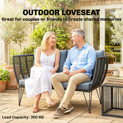 2-Seater Garden Sofa with Cushions – Outdoor/Balcony Rattan Sofa, 123 x 67 x 72 cm, Light Gray