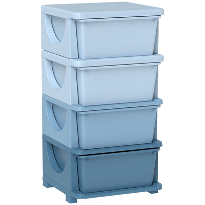 Drawer Cabinet for Kids with Storage Space, Storage Boxes Toy Organizer Toy Box Four Levels for Kids Room 3-6 Years Children's Furniture Blue 37 x 37 x 76 cm