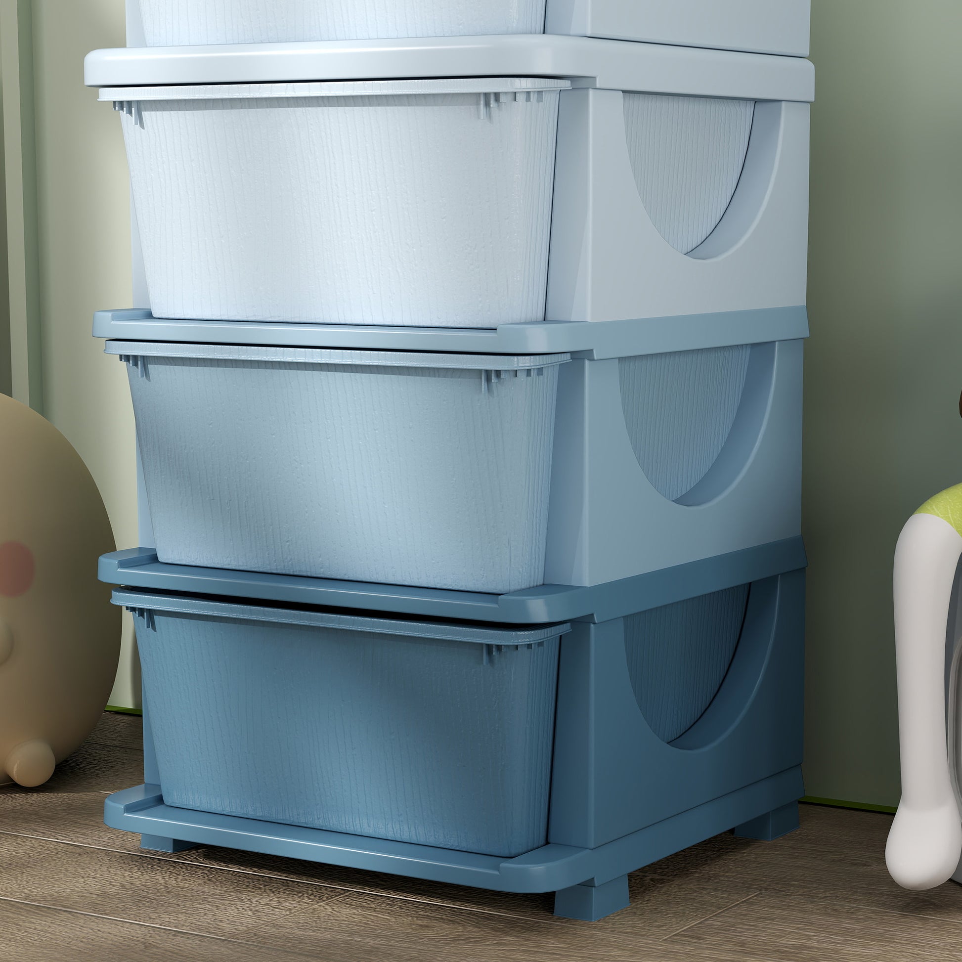 Drawer Cabinet for Kids with Storage Space, Storage Boxes Toy Organizer Toy Box Four Levels for Kids Room 3-6 Years Children's Furniture Blue 37 x 37 x 76 cm