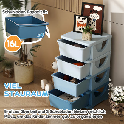 Drawer Cabinet for Kids with Storage Space, Storage Boxes Toy Organizer Toy Box Four Levels for Kids Room 3-6 Years Children's Furniture Blue 37 x 37 x 76 cm