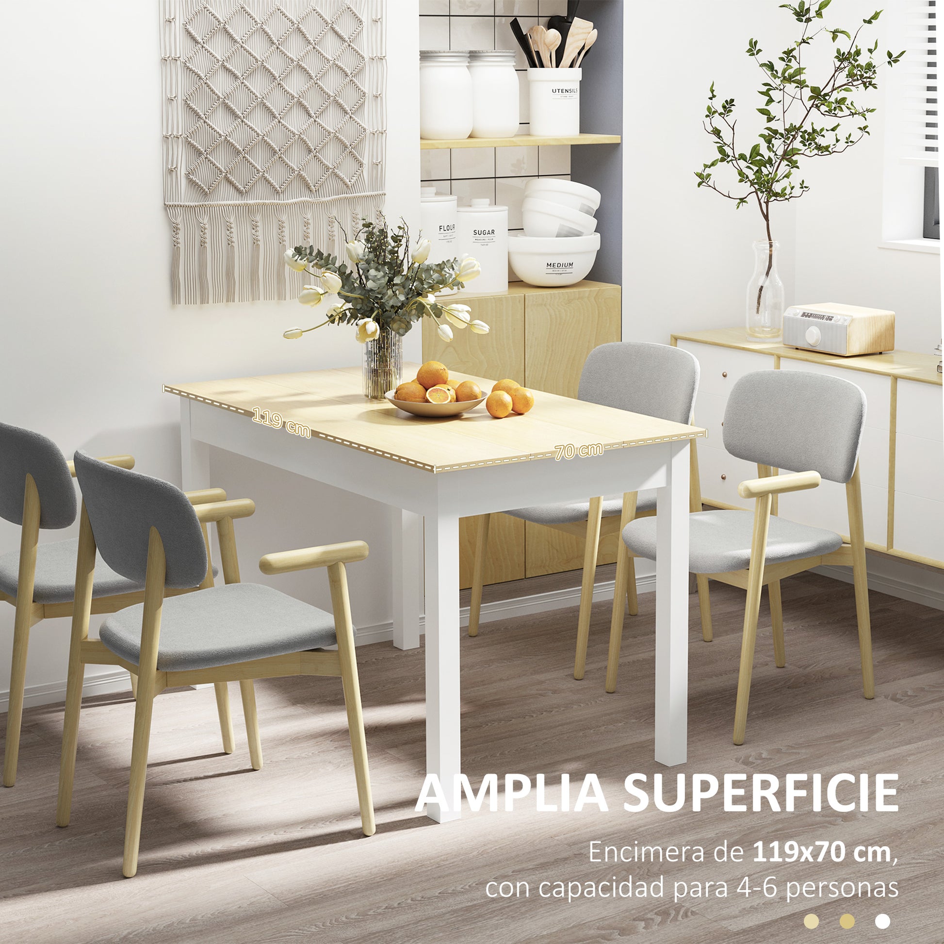 Dining Table for 4-6 People Rectangular Modern Style Kitchen Table with Wood Melamine Board Load 50 kg Oak and White