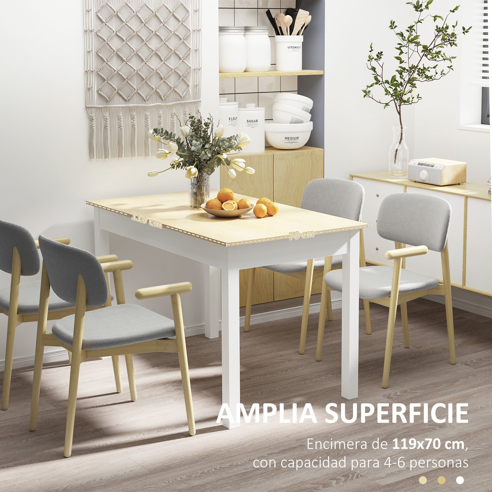 Dining Table for 4-6 People Rectangular Modern Style Kitchen Table with Wood Melamine Board Load 50 kg Oak and White