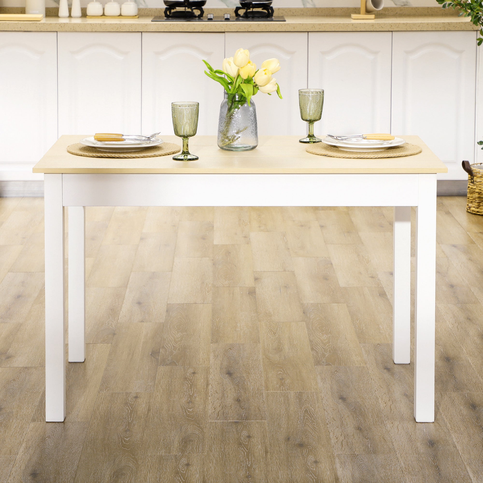Dining Table for 4-6 People Rectangular Modern Style Kitchen Table with Wood Melamine Board Load 50 kg Oak and White