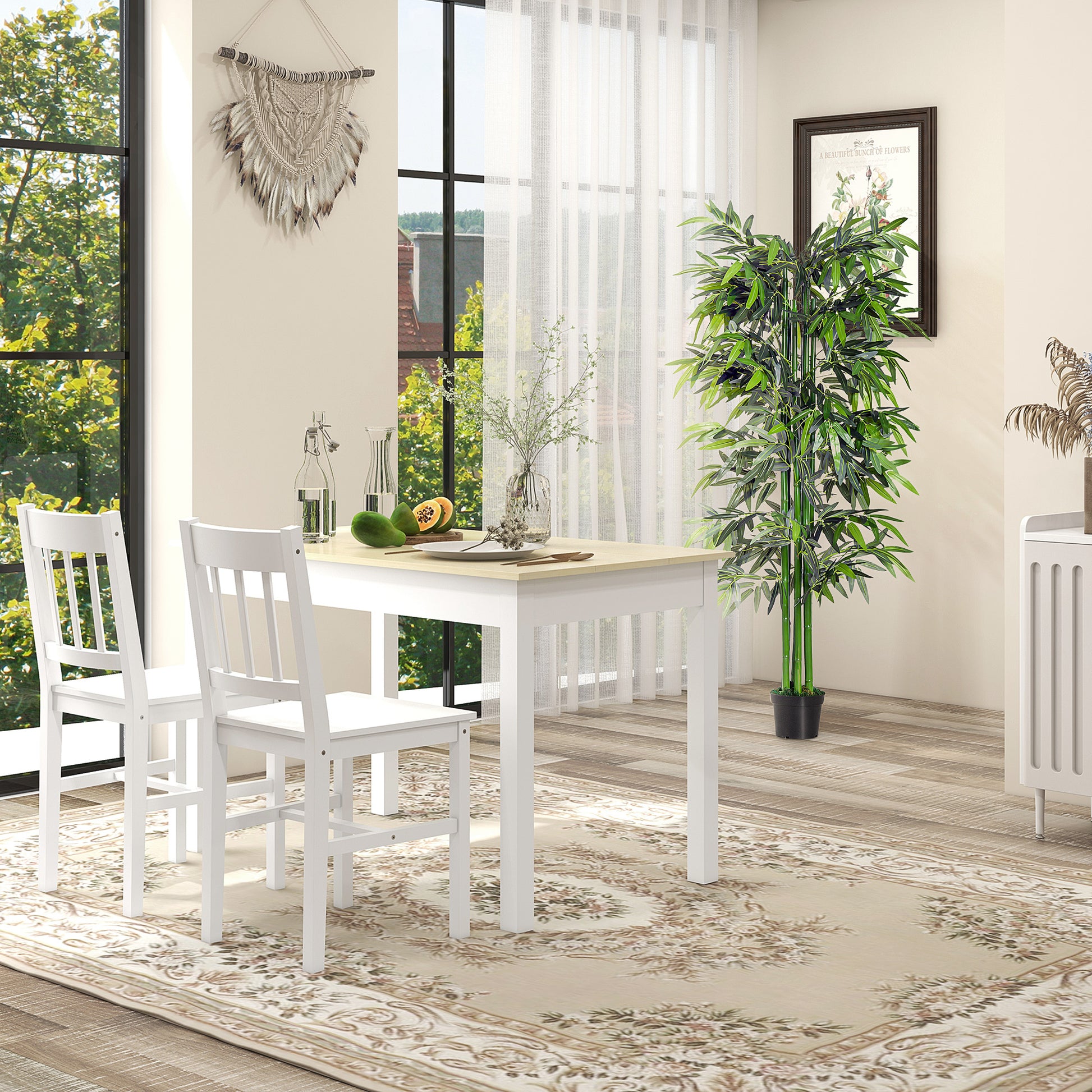 Dining Table for 4-6 People Rectangular Modern Style Kitchen Table with Wood Melamine Board Load 50 kg Oak and White