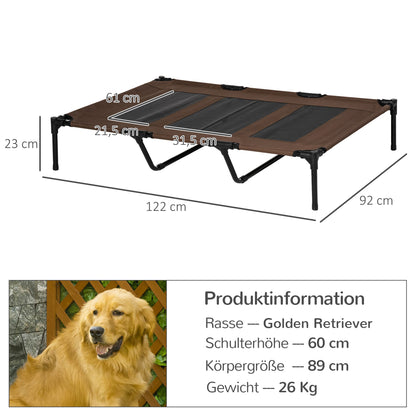 Elevated Dog Bed Outdoor, Cooling Pet Cot for Large Dogs, Washable Mesh with Sturdy Metal Frame, Pet Bed for Travel Garden Outdoor, 122 x 92 x 23 cm, Coffee Brown