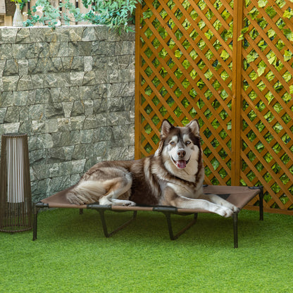 Elevated Dog Bed Outdoor, Cooling Pet Cot for Large Dogs, Washable Mesh with Sturdy Metal Frame, Pet Bed for Travel Garden Outdoor, 122 x 92 x 23 cm, Coffee Brown