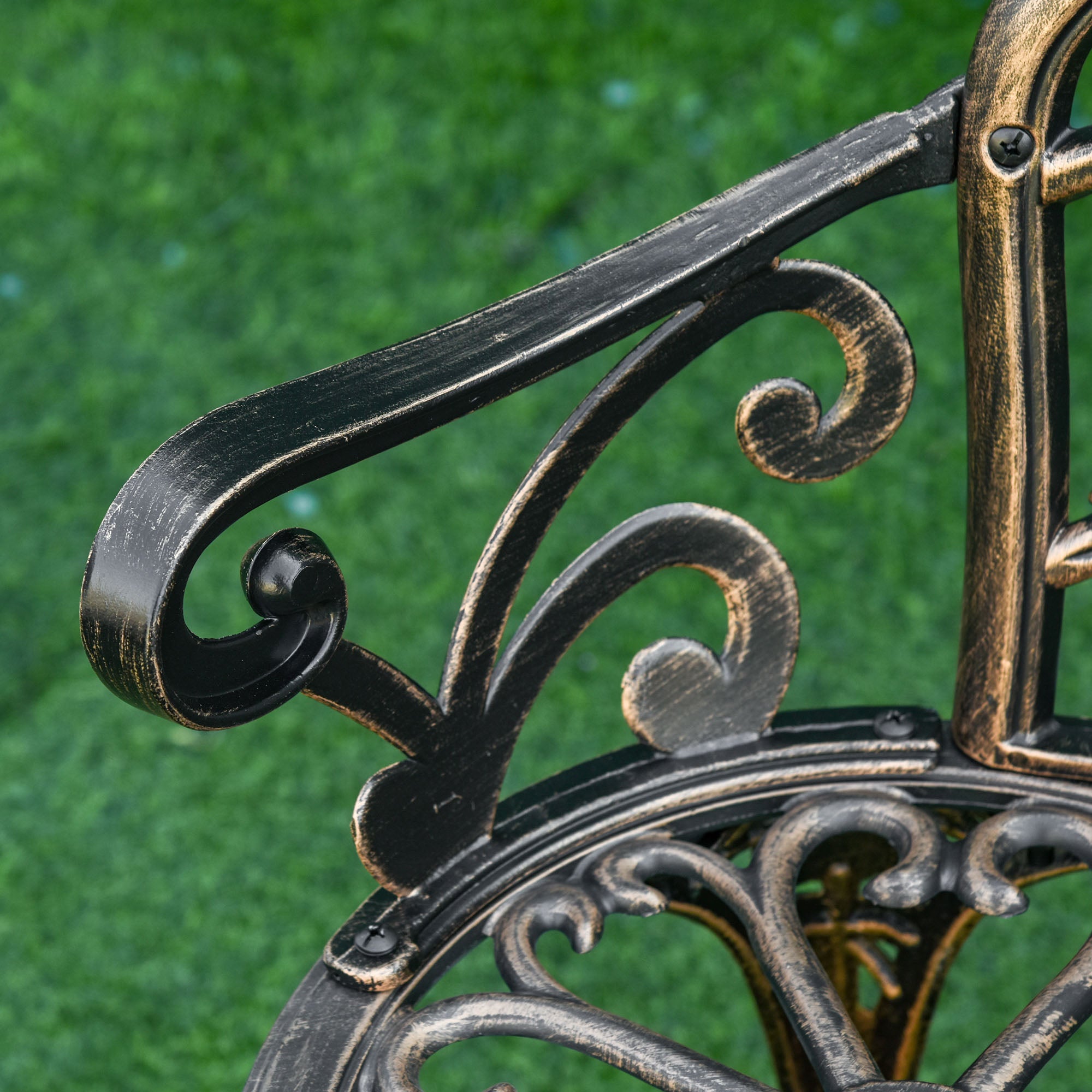 2-Seat Metal Garden Bench, Vintage Floral Park Bench, Bronze
