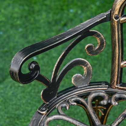 2-Seat Metal Garden Bench, Vintage Floral Park Bench, Bronze