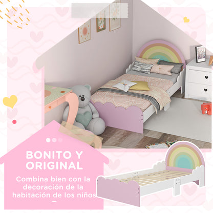 ZONEKIZ Children's Bed for 3-6 Years Old 143x74x66 cm Rainbow Shaped Wooden Children's Bed Modern Bedroom Furniture Load 80 kg Pink