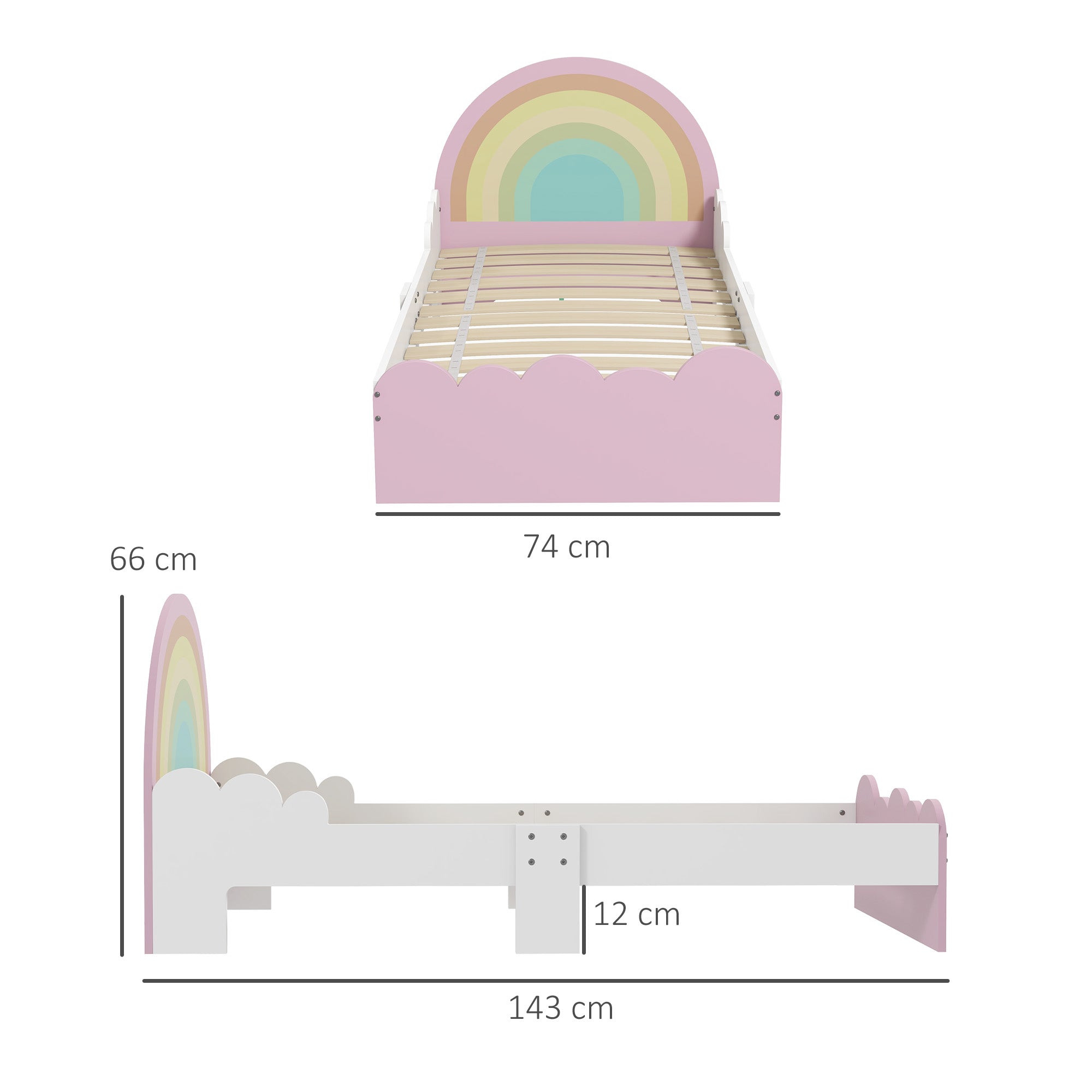 ZONEKIZ Children's Bed for 3-6 Years Old 143x74x66 cm Rainbow Shaped Wooden Children's Bed Modern Bedroom Furniture Load 80 kg Pink