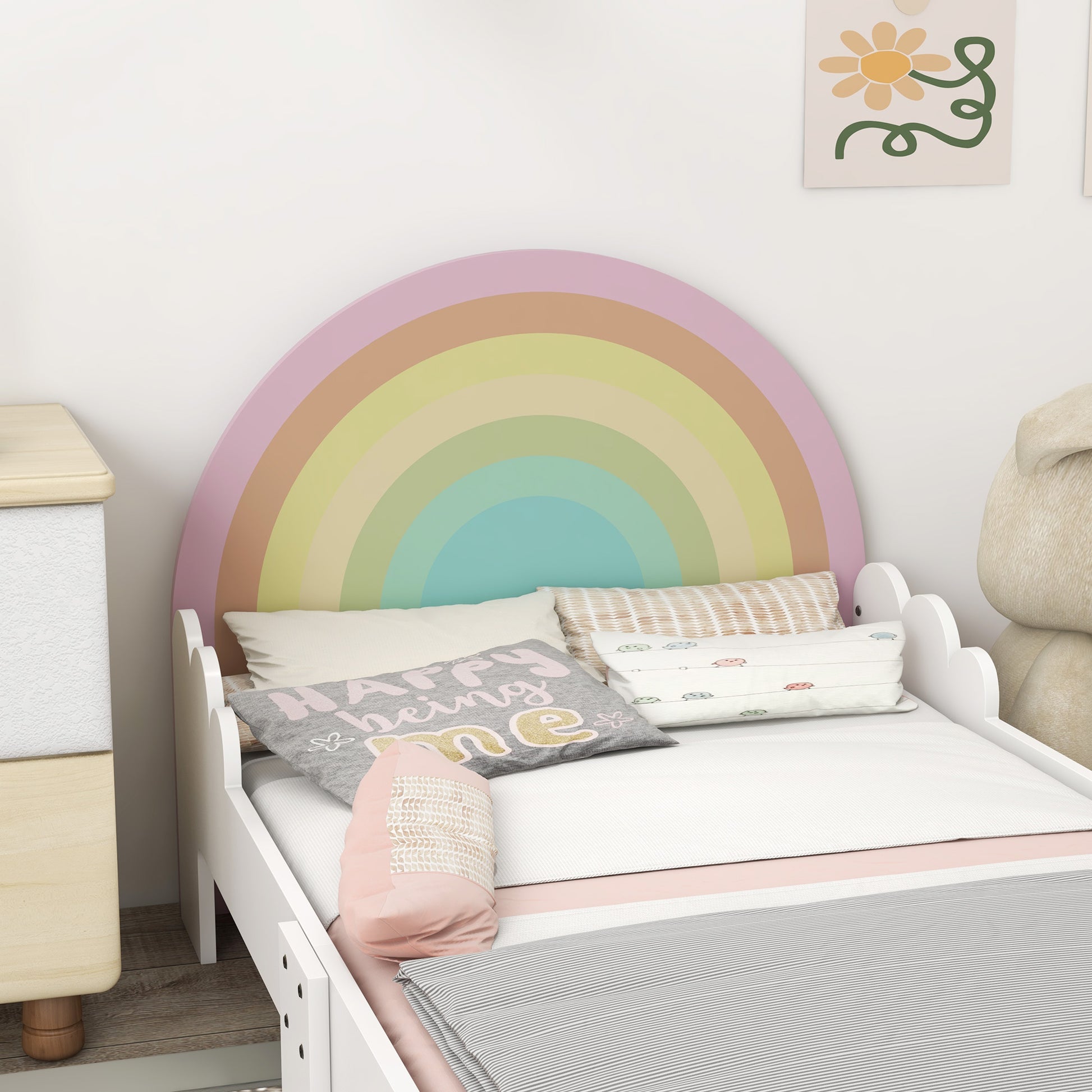 ZONEKIZ Children's Bed for 3-6 Years Old 143x74x66 cm Rainbow Shaped Wooden Children's Bed Modern Bedroom Furniture Load 80 kg Pink