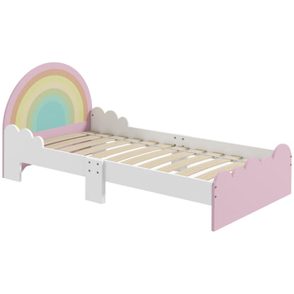 ZONEKIZ Children's Bed for 3-6 Years Old 143x74x66 cm Rainbow Shaped Wooden Children's Bed Modern Bedroom Furniture Load 80 kg Pink