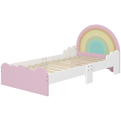 ZONEKIZ Children's Bed for 3-6 Years Old 143x74x66 cm Rainbow Shaped Wooden Children's Bed Modern Bedroom Furniture Load 80 kg Pink