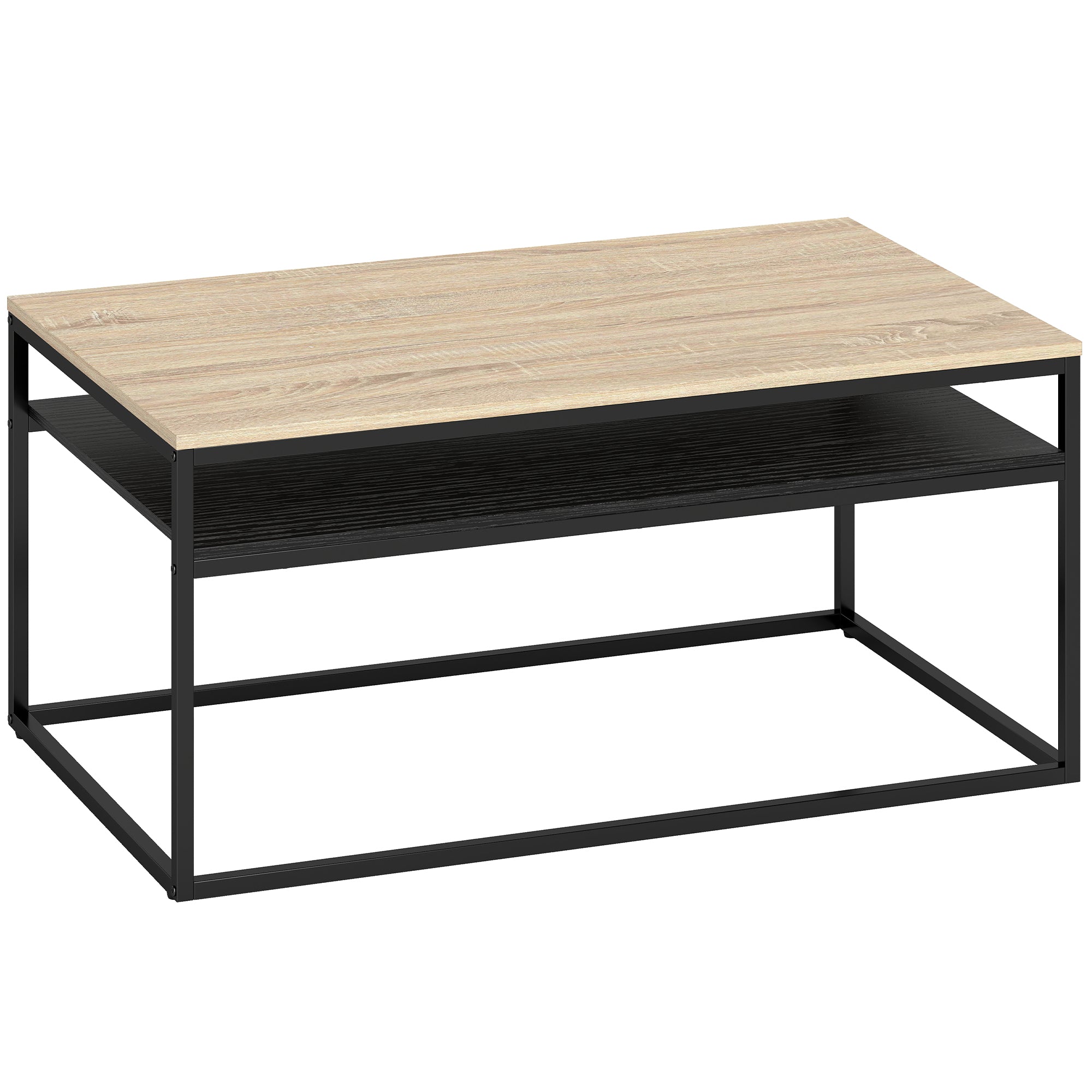 Coffee Table with Shelf, Modern Industrial Side Table for Living Room or Bedroom, 39.4 x 23.6 x 18.5 in (100 x 59.8 x 47 cm), Oak