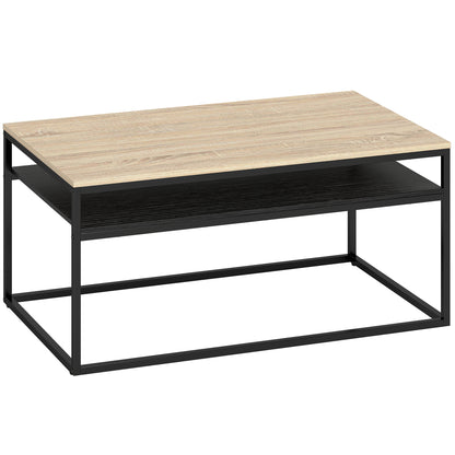 Coffee Table with Shelf, Modern Industrial Side Table for Living Room or Bedroom, 39.4 x 23.6 x 18.5 in (100 x 59.8 x 47 cm), Oak