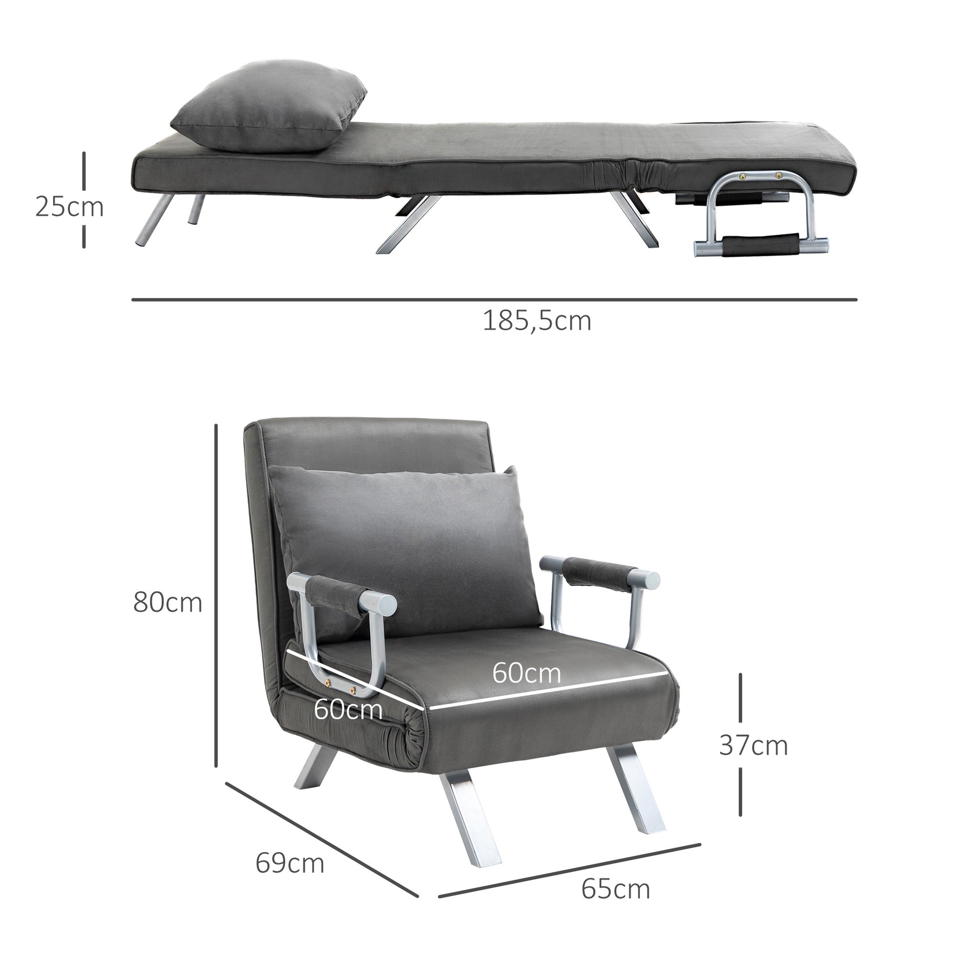 Sofa Bed, Sleeper Sofa with Adjustable Backrest, Throw Pillow, Sofa Bed with Velvet Look, Armrest, Guest Bed, Recliner Chair for Living Room, Bedroom, Gray