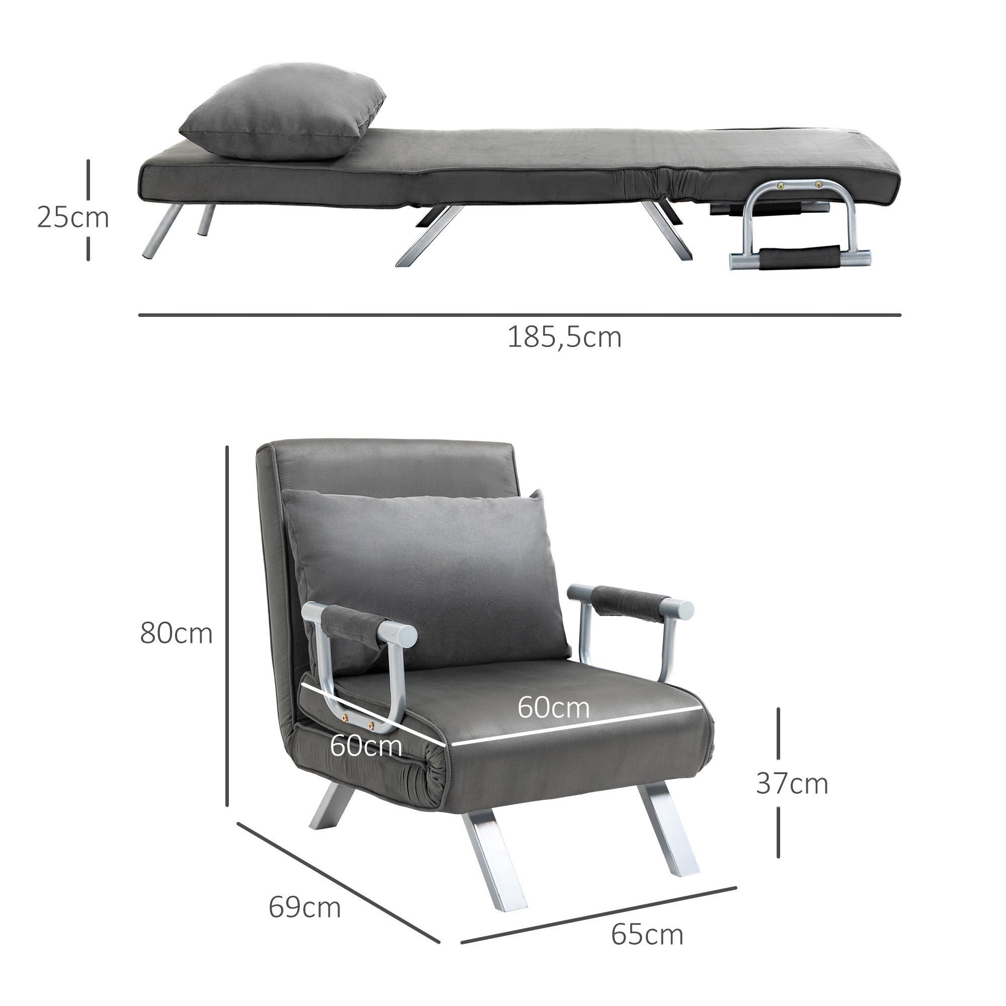 Sofa Bed, Sleeper Sofa with Adjustable Backrest, Throw Pillow, Sofa Bed with Velvet Look, Armrest, Guest Bed, Recliner Chair for Living Room, Bedroom, Gray