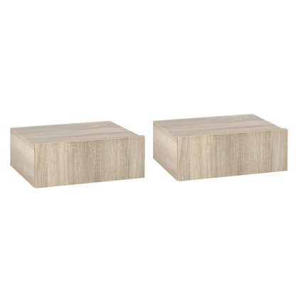 Set of 2 Floating Bedside Tables with 1 Drawer Wall Mounted Design Modern Style for Bedroom 40x30x15 cm Natural