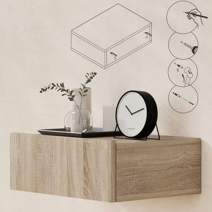 Set of 2 Floating Bedside Tables with 1 Drawer Wall Mounted Design Modern Style for Bedroom 40x30x15 cm Natural