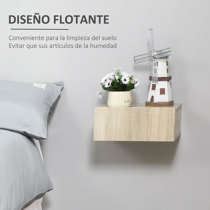 Set of 2 Floating Bedside Tables with 1 Drawer Wall Mounted Design Modern Style for Bedroom 40x30x15 cm Natural