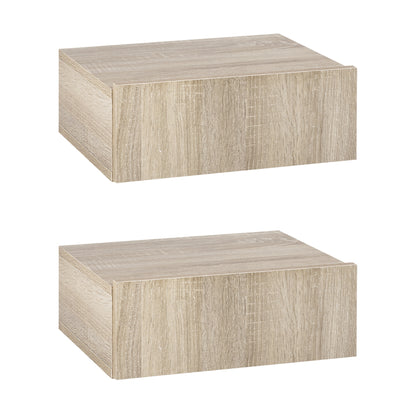 Set of 2 Floating Bedside Tables with 1 Drawer Wall Mounted Design Modern Style for Bedroom 40x30x15 cm Natural