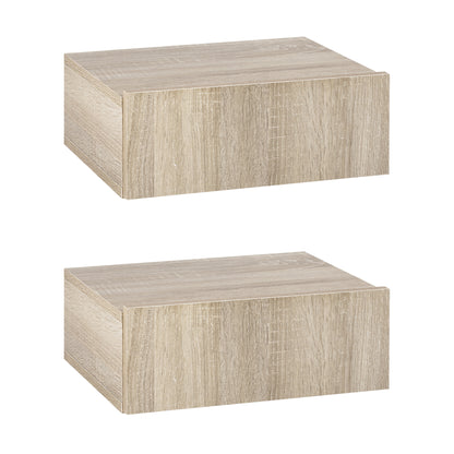 Set of 2 Floating Bedside Tables with 1 Drawer Wall Mounted Design Modern Style for Bedroom 40x30x15 cm Natural