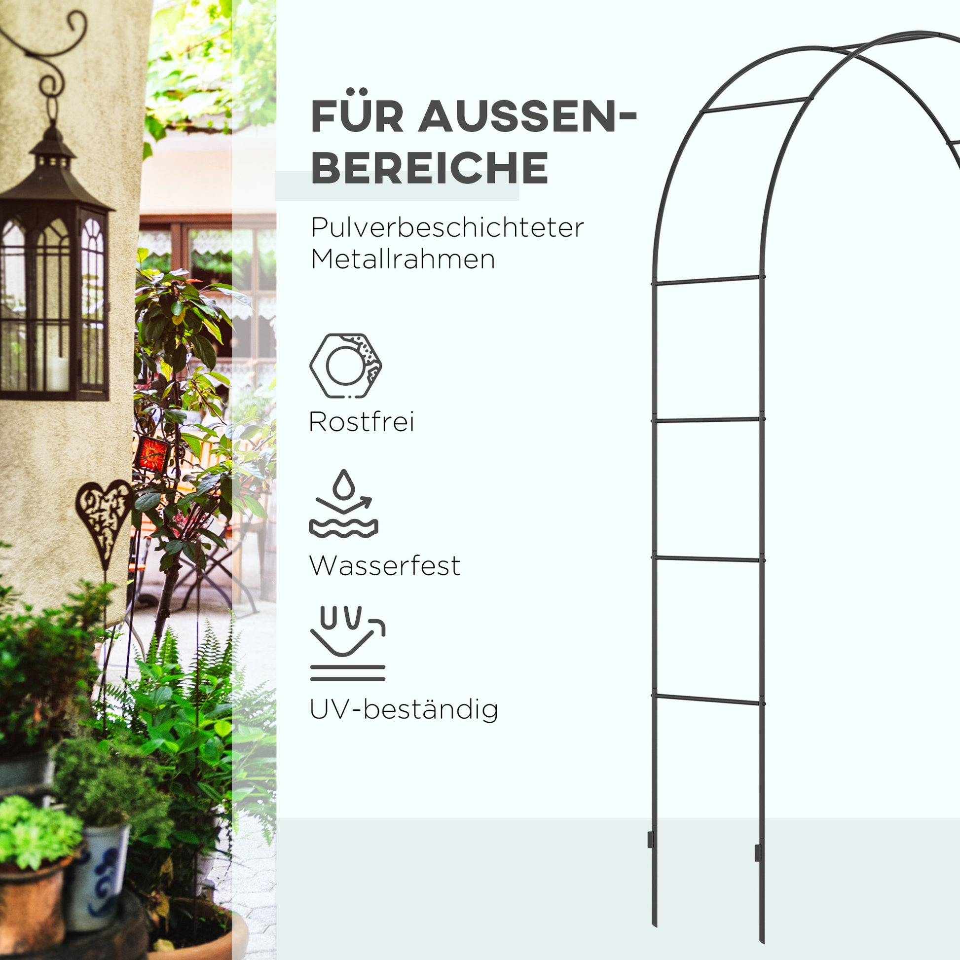 Metal Rose Arch Trellis for Climbing Plants Garden Arch with Pointed Design Metal Structure Arbor Trellis for Roses Archway for Garden 140 x 40 x 240 cm Black