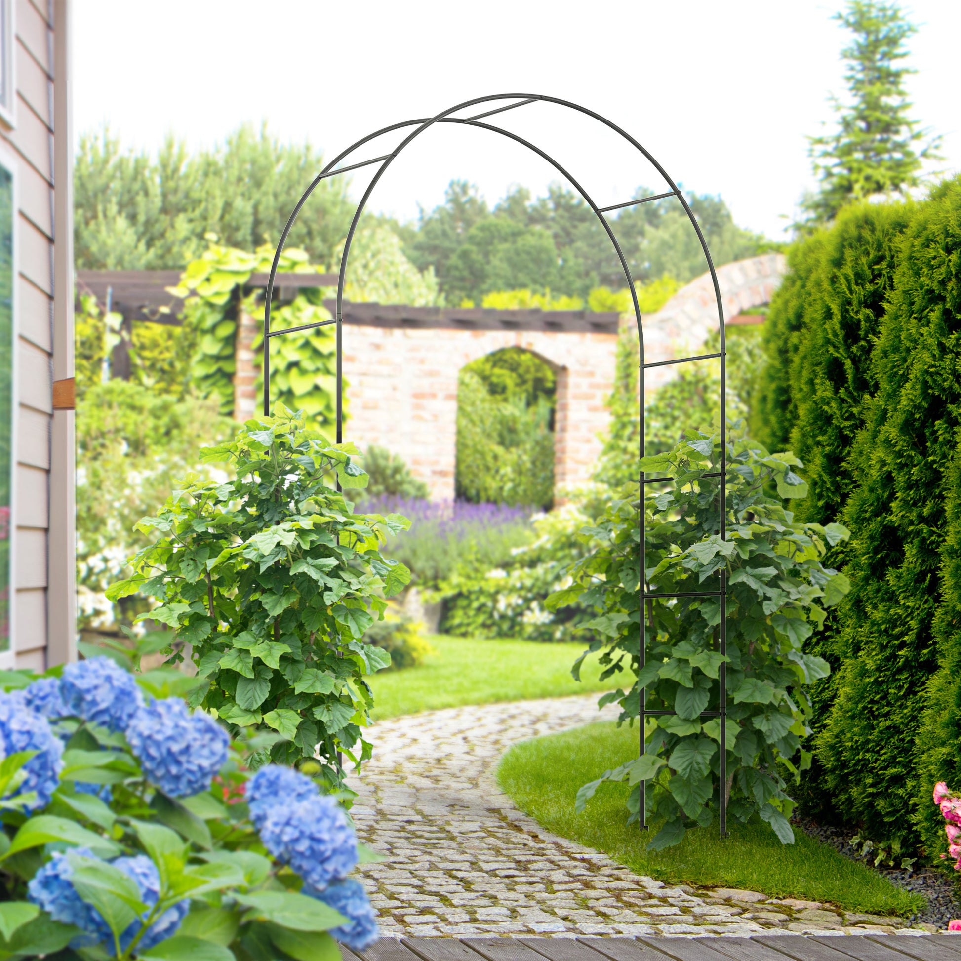 Metal Rose Arch Trellis for Climbing Plants Garden Arch with Pointed Design Metal Structure Arbor Trellis for Roses Archway for Garden 140 x 40 x 240 cm Black