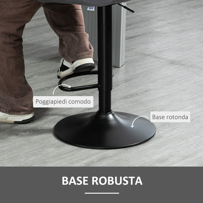 Set of 2 Height-Adjustable Bar Stools with Ergonomic Seat and Footrest, High Stools in Velvet Effect and Metal, 47x51.5x92-114 cm, Gray