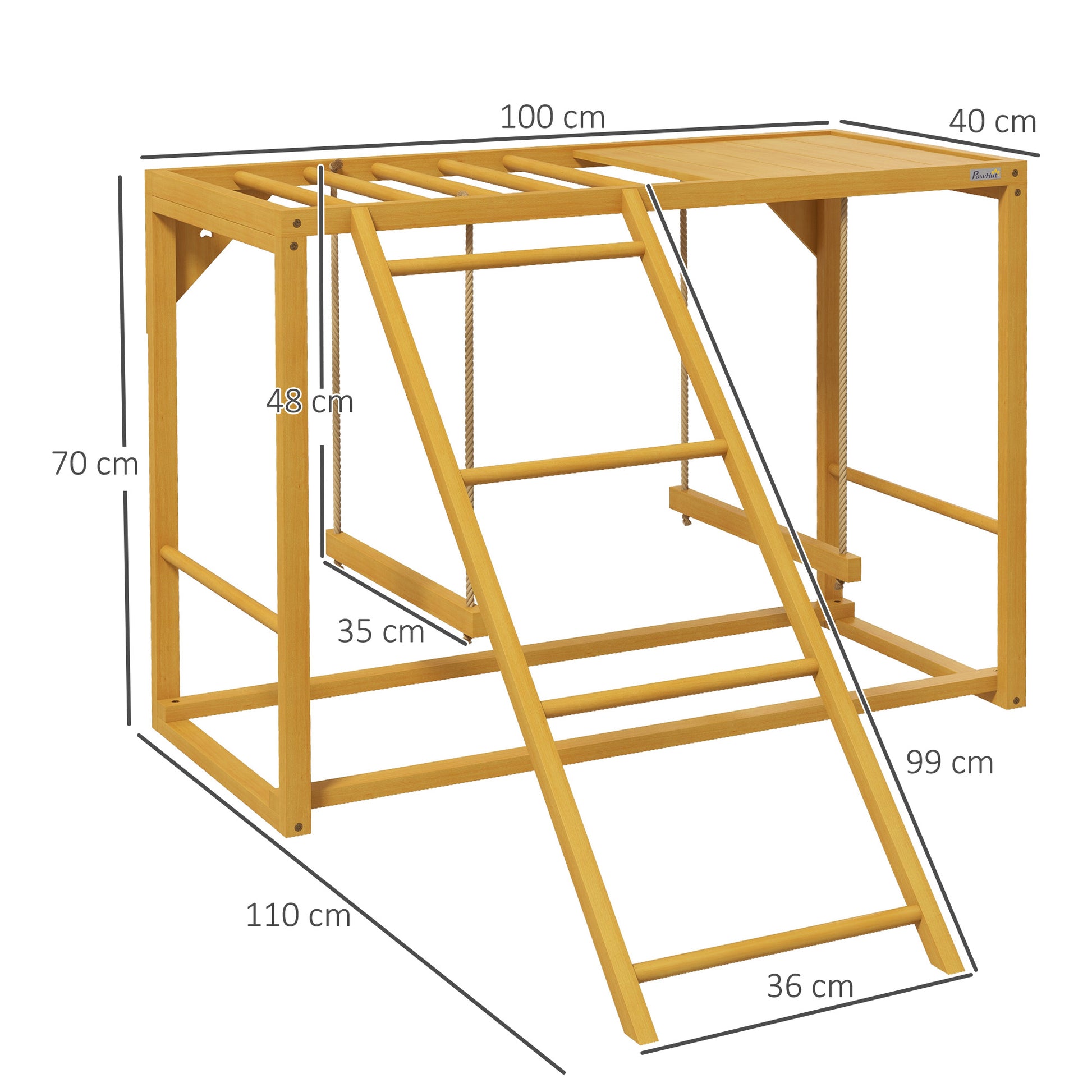 Chicken Playset Made of Wood, Playground with Swings Ladder Platform Perch Climbing Frame for 3-4 Chickens Natural Wood