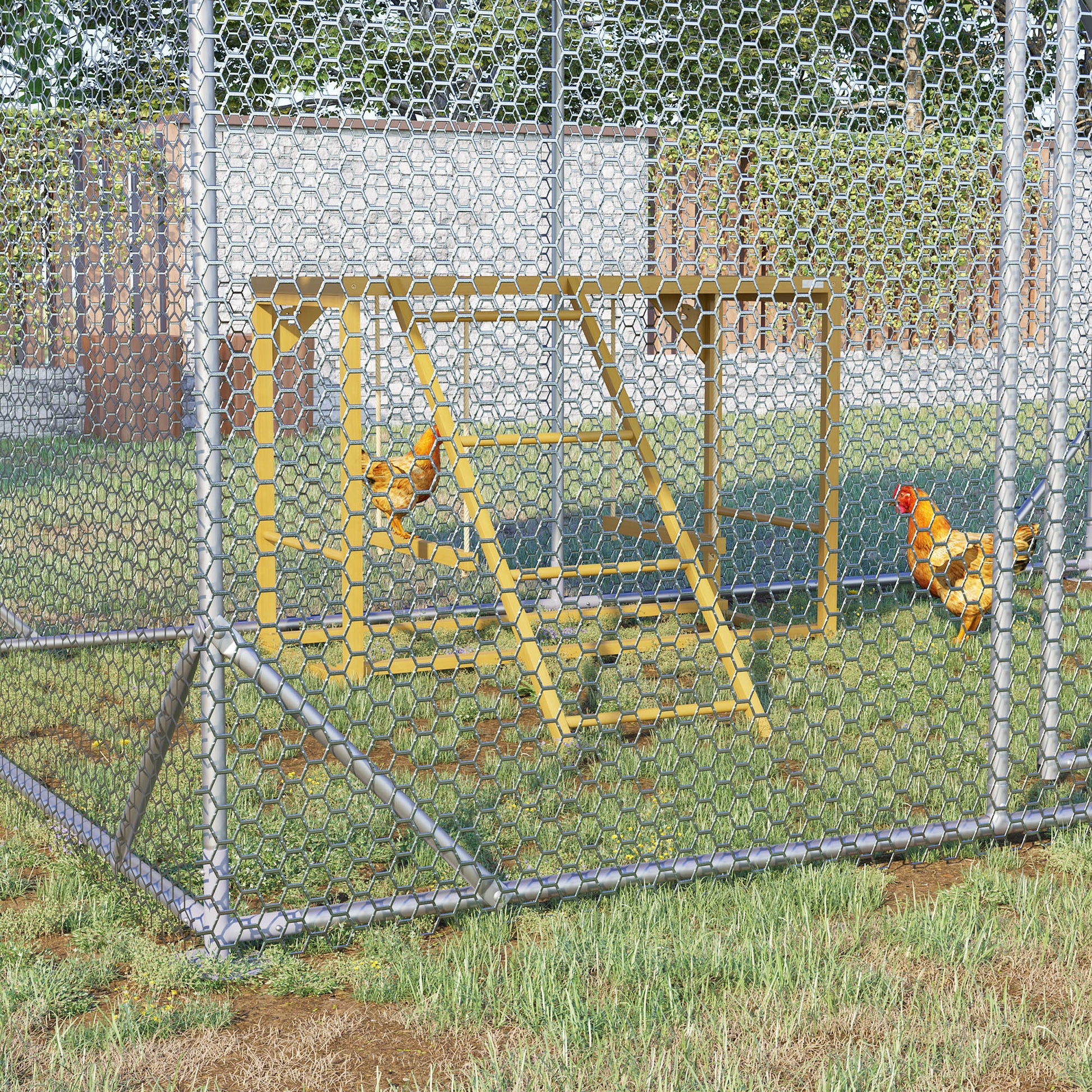 Chicken Playset Made of Wood, Playground with Swings Ladder Platform Perch Climbing Frame for 3-4 Chickens Natural Wood