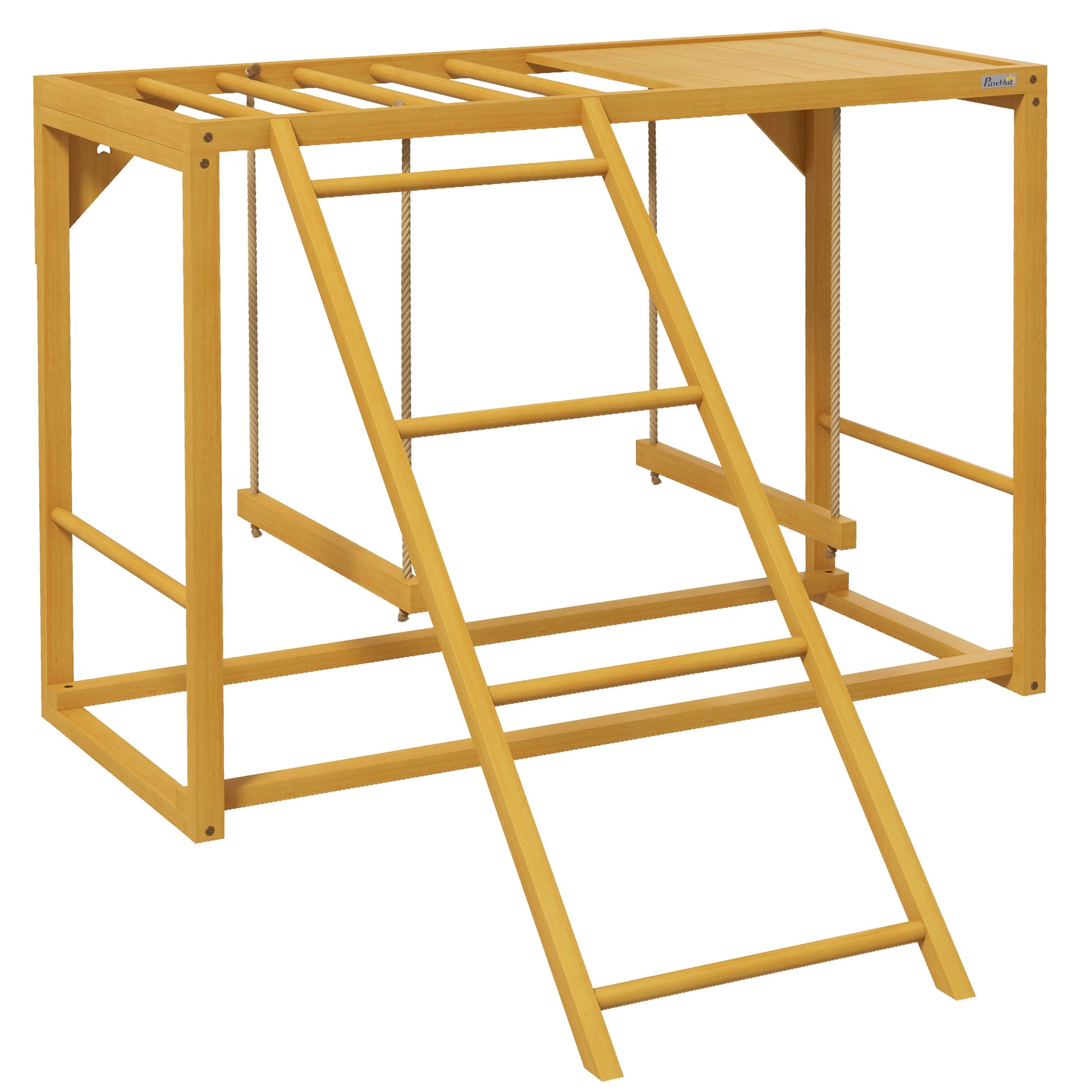 Chicken Playset Made of Wood, Playground with Swings Ladder Platform Perch Climbing Frame for 3-4 Chickens Natural Wood