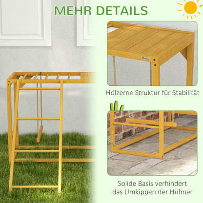 Chicken Playset Made of Wood, Playground with Swings Ladder Platform Perch Climbing Frame for 3-4 Chickens Natural Wood