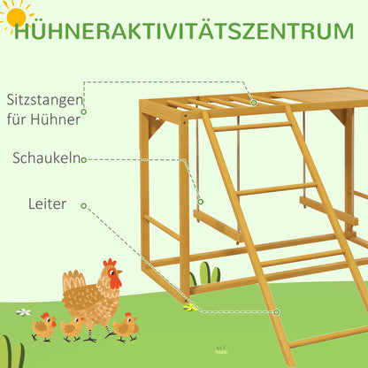 Chicken Playset Made of Wood, Playground with Swings Ladder Platform Perch Climbing Frame for 3-4 Chickens Natural Wood
