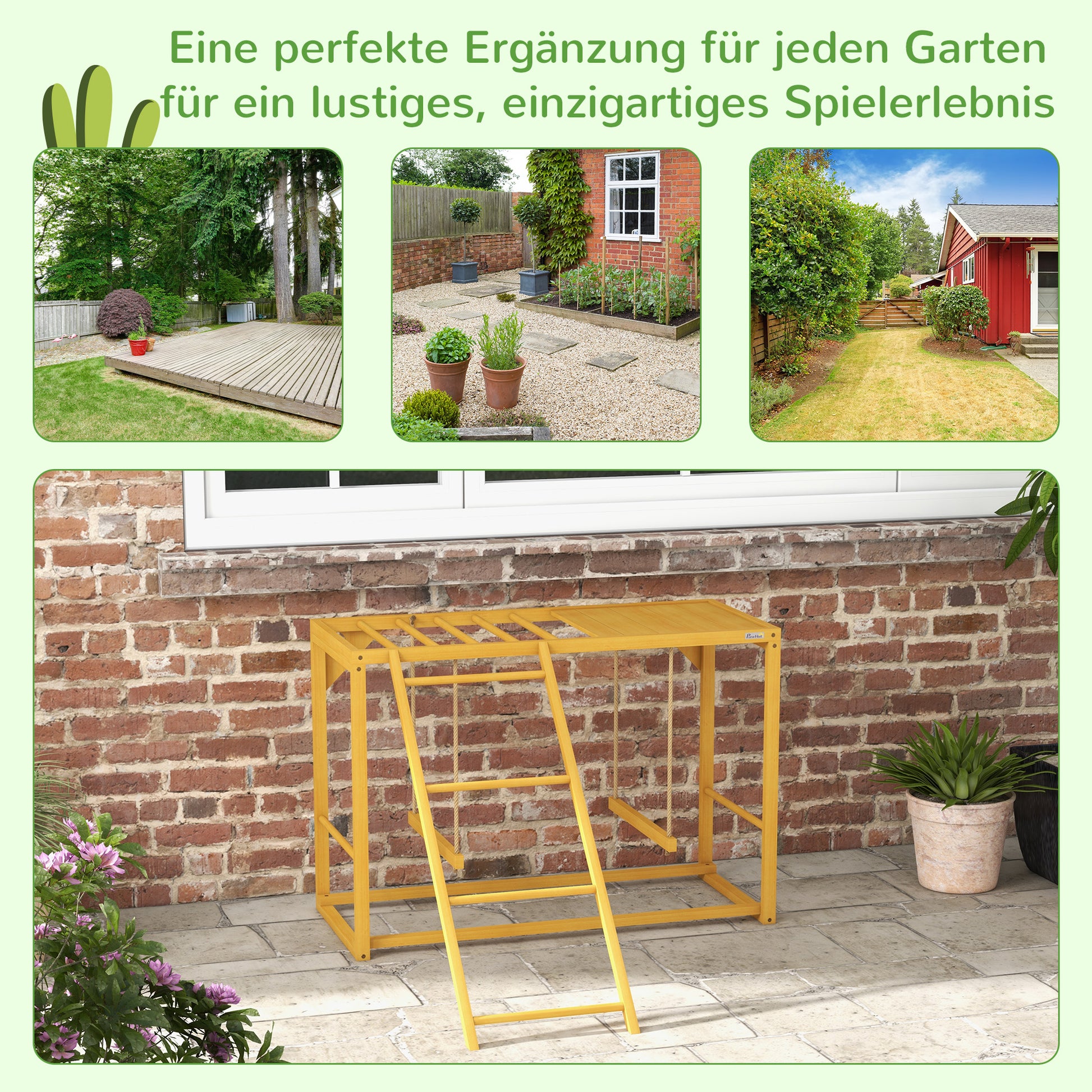 Chicken Playset Made of Wood, Playground with Swings Ladder Platform Perch Climbing Frame for 3-4 Chickens Natural Wood