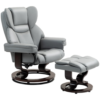 Recliner with Ottoman, 360° Swivel TV Chair with 145° Recline, PU Leather, Light Gray