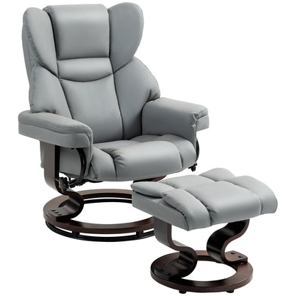 Recliner with Ottoman, 360° Swivel TV Chair with 145° Recline, PU Leather, Light Gray
