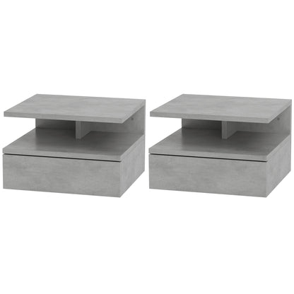 Set of 2 Modern Hanging Bedside Tables for Bedroom, Bedside Tables with Drawer and Top Shelf in Wood, 35x32x22.5cm, Gray