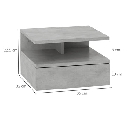 Set of 2 Modern Hanging Bedside Tables for Bedroom, Bedside Tables with Drawer and Top Shelf in Wood, 35x32x22.5cm, Gray