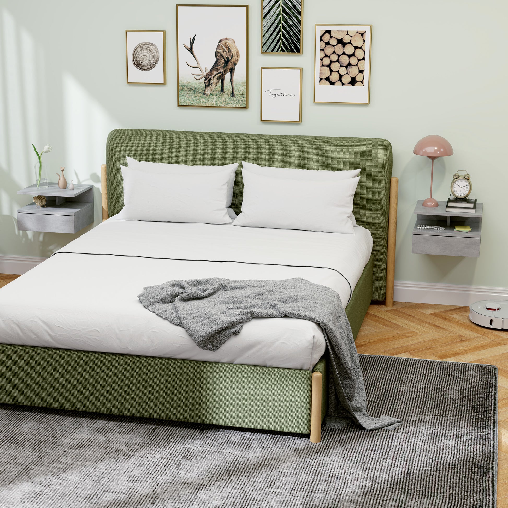 Set of 2 Modern Hanging Bedside Tables for Bedroom, Bedside Tables with Drawer and Top Shelf in Wood, 35x32x22.5cm, Gray
