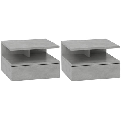 Set of 2 Modern Hanging Bedside Tables for Bedroom, Bedside Tables with Drawer and Top Shelf in Wood, 35x32x22.5cm, Gray